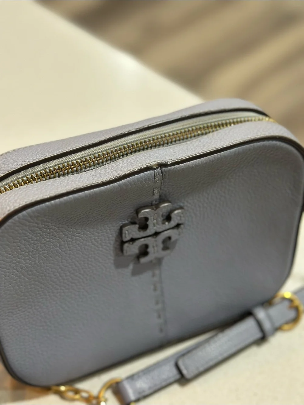 Tory Burch McGraw Camera Bag • Gold Chain Tassel Cloud Blue Periwinkle Crossbody